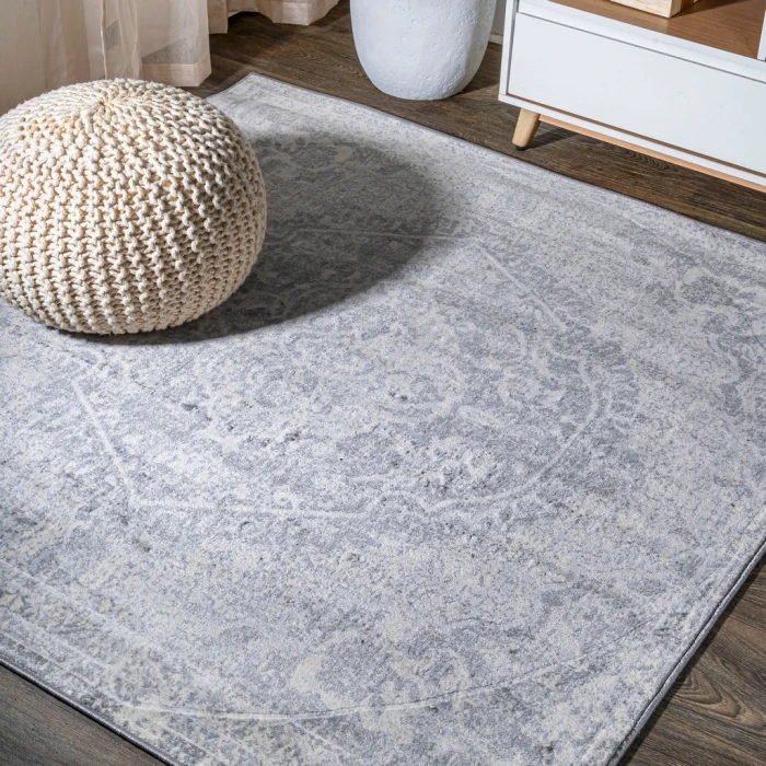 Modern  Vintage Medallion Gray/Ivory 6' Square Area Rug