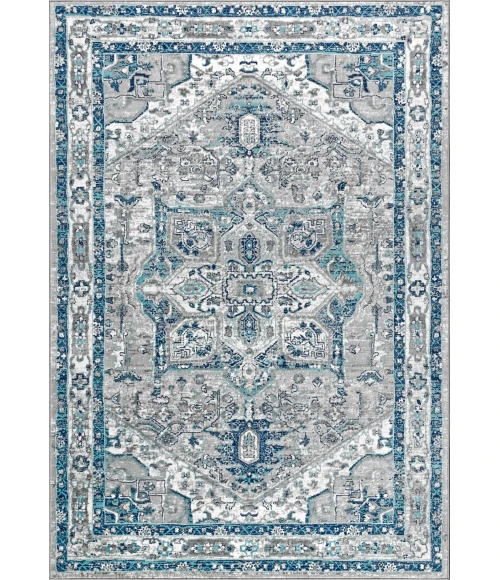 Modern  Vintage Medallion Grey/Blue 3 ft. x 5 ft. Area Rug