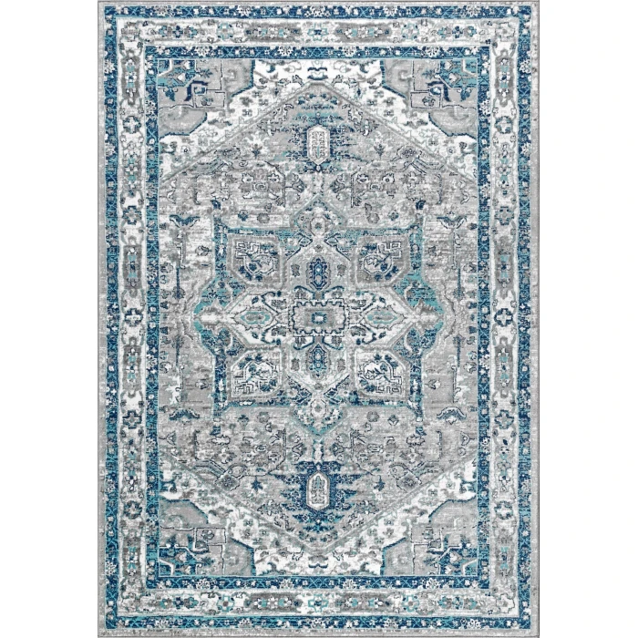 Modern  Vintage Medallion Grey/Blue 8 ft. x 10 ft. Area Rug