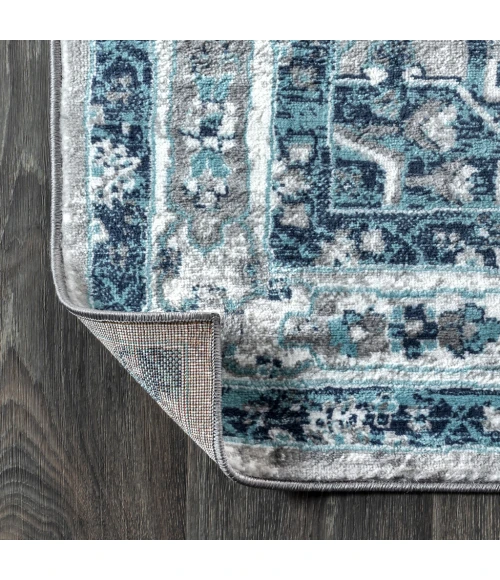 Modern  Vintage Medallion Light Grey/Blue 5' Square Area Rug