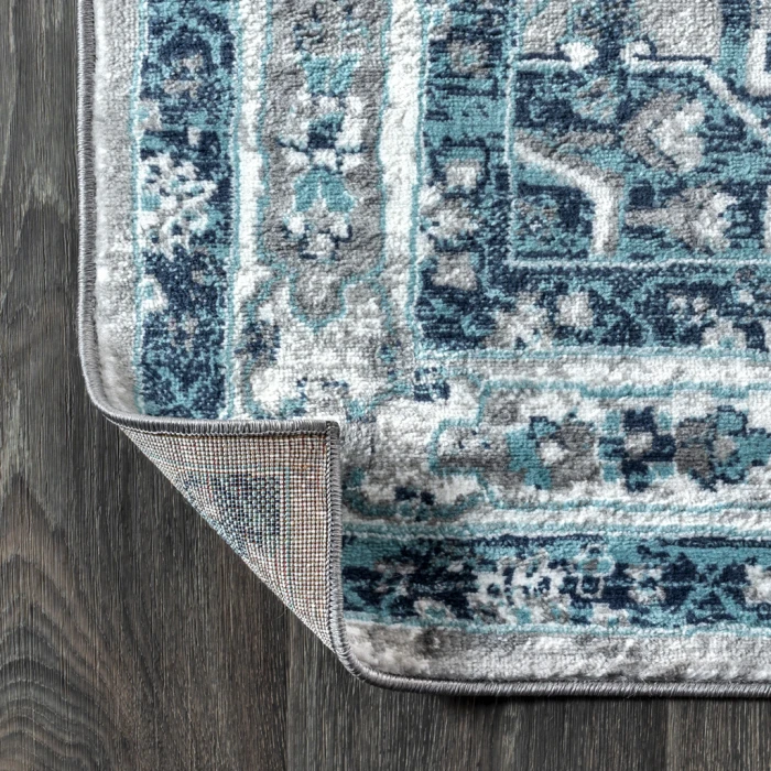 Modern  Vintage Medallion Grey/Blue 8 ft. x 10 ft. Area Rug