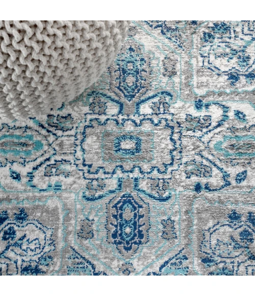 Modern  Vintage Medallion Light Grey/Blue 5' Square Area Rug