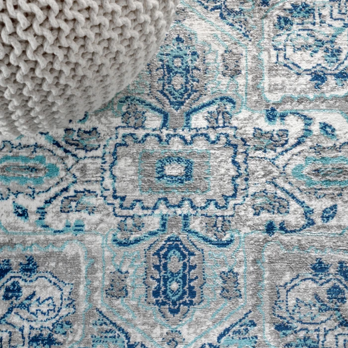 Modern  Vintage Medallion Grey/Blue 8 ft. x 10 ft. Area Rug