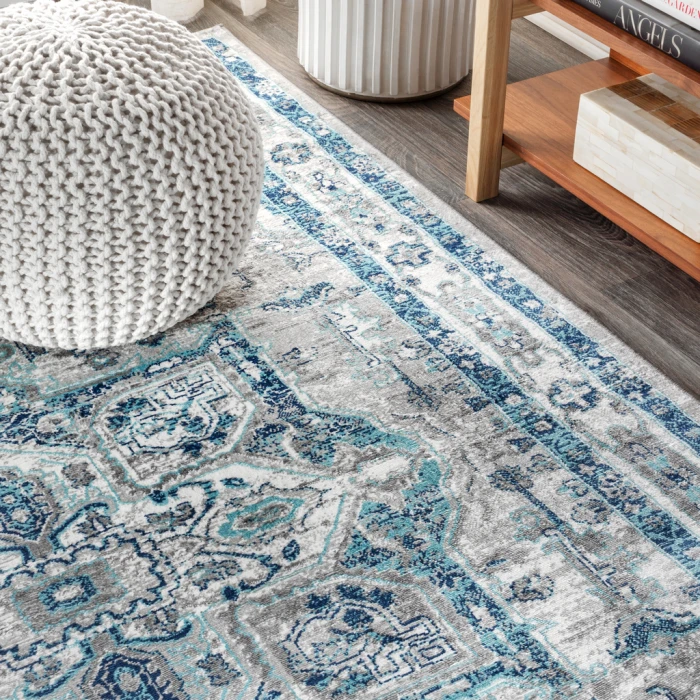 Modern  Vintage Medallion Grey/Blue 8 ft. x 10 ft. Area Rug