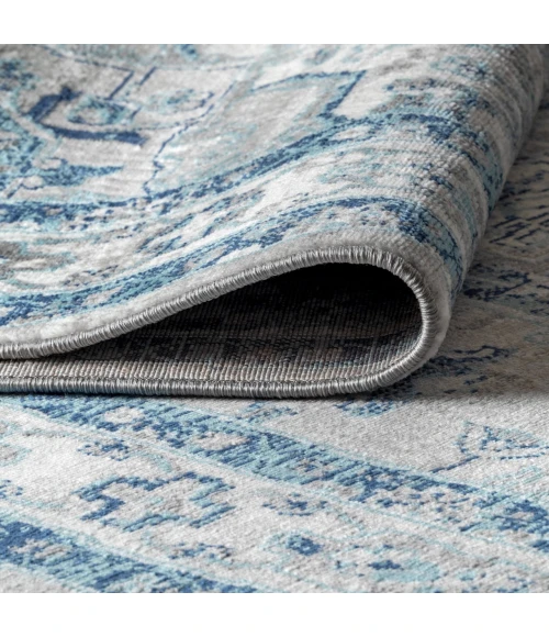 Modern  Vintage Medallion Light Grey/Blue 5' Square Area Rug