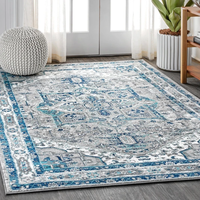 Modern  Vintage Medallion Grey/Blue 8 ft. x 10 ft. Area Rug