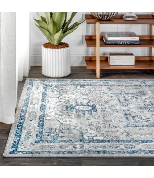 Modern  Vintage Medallion Grey/Blue 3 ft. x 5 ft. Area Rug