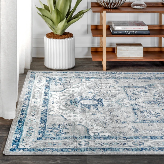 Modern  Vintage Medallion Grey/Blue 8 ft. x 10 ft. Area Rug
