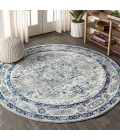 Modern  Vintage Medallion Light Grey/Blue 6' Round Area Rug