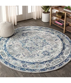 Jonathany Modern Persian MDP106A Light Grey/Blue Area Rug 6 ft. 7 in. X 6 ft. 7 in. Round