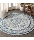 Modern  Vintage Medallion Light Grey/Blue 6' Round Area Rug