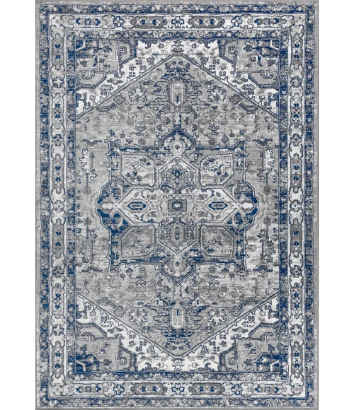 Modern  Vintage Medallion Light Grey/Navy 4 ft. x 6 ft. Area Rug
