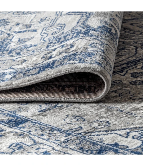 Modern  Vintage Medallion Light Grey/Navy 4 ft. x 6 ft. Area Rug