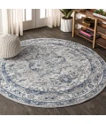Modern  Vintage Medallion Light Grey/Navy 5' Round Area Rug