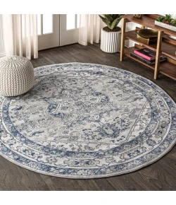 Jonathany Modern Persian MDP106B Light Grey/Navy Area Rug 6 ft. 7 in. X 6 ft. 7 in. Round
