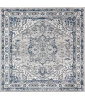 Modern  Vintage Medallion Light Grey/Navy 6' Square Area Rug