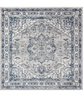 Modern  Vintage Medallion Light Grey/Navy 6' Square Area Rug