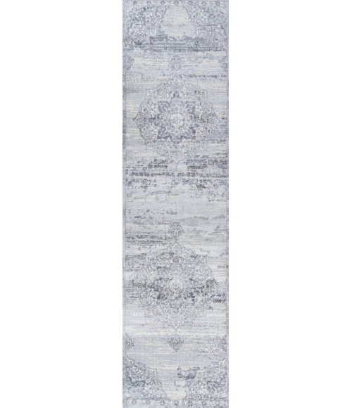 Modern  Vintage Medallion Light Gray/Ivory 2 ft. x 8 ft. Runner Rug