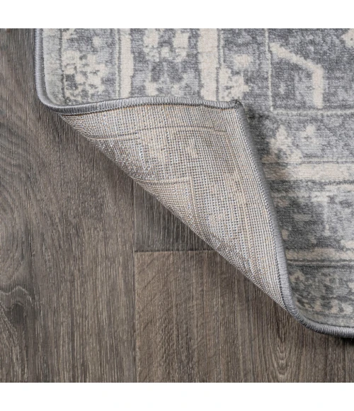 Modern  Vintage Medallion Light Gray/Ivory 2 ft. x 8 ft. Runner Rug