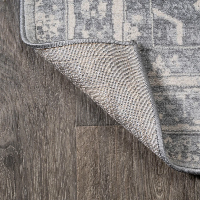 Modern  Vintage Medallion Light Gray/Ivory 6' Square Area Rug
