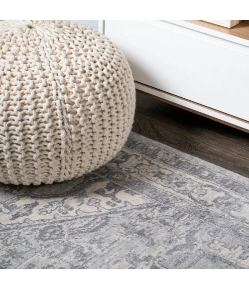 Modern  Vintage Medallion Light Gray/Ivory 2 ft. x 8 ft. Runner Rug