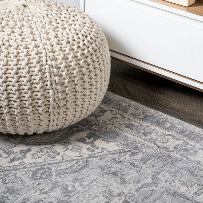 Modern  Vintage Medallion Light Gray/Ivory 6' Square Area Rug