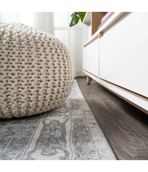 Modern  Vintage Medallion Light Gray/Ivory 2 ft. x 8 ft. Runner Rug