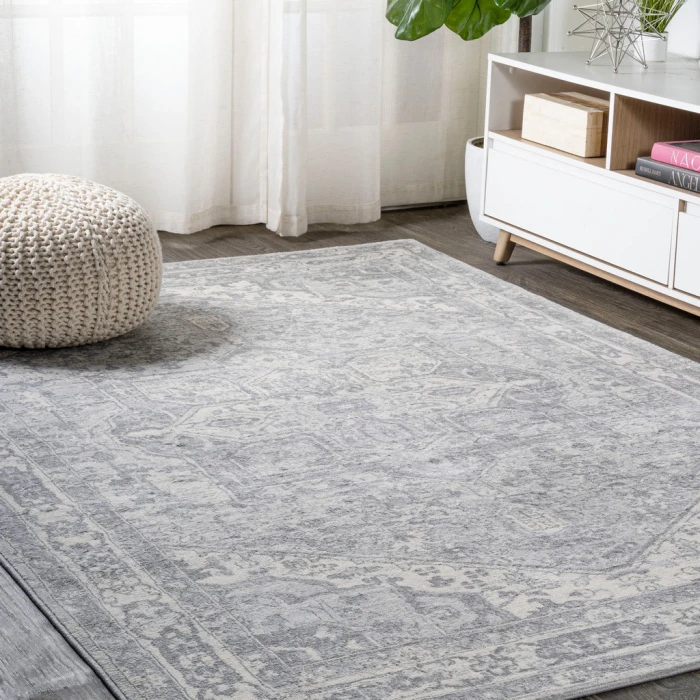 Modern  Vintage Medallion Light Gray/Ivory 3 ft. x 5 ft. Area Rug