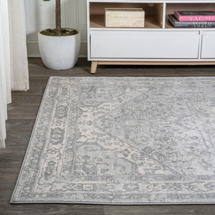 Modern  Vintage Medallion Light Gray/Ivory 3 ft. x 5 ft. Area Rug