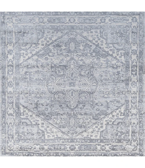 Modern  Vintage Medallion Light Gray/Ivory 5' Square Area Rug