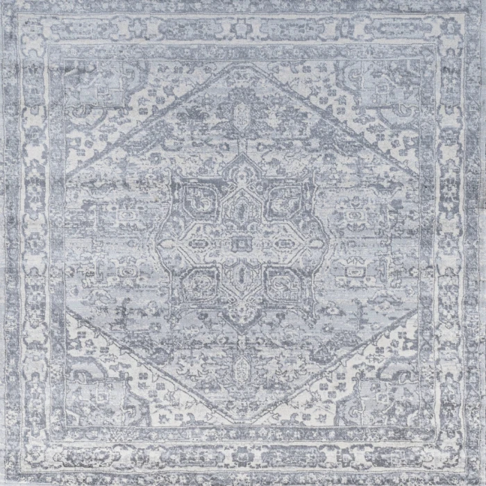Modern  Vintage Medallion Light Gray/Ivory 6' Square Area Rug