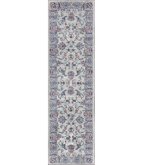Modern  Vintage Light Grey/Red 2 ft. x 8 ft. Runner Rug