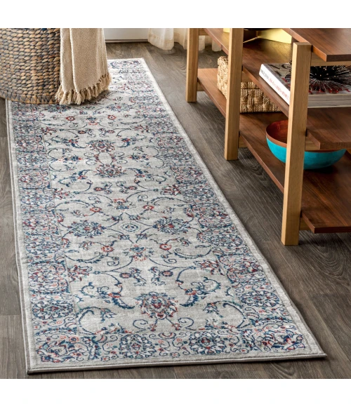 Modern  Vintage Light Grey/Red 2 ft. x 8 ft. Runner Rug