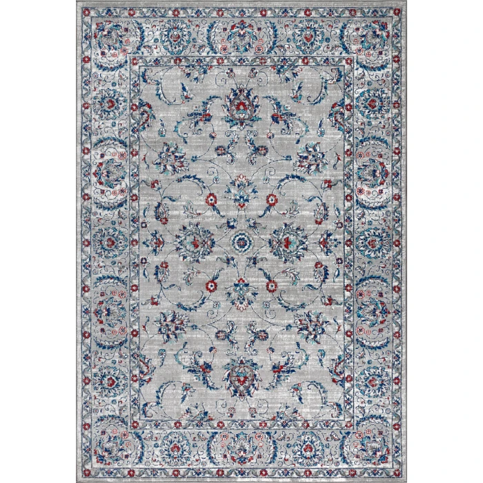 Modern  Vintage Light Grey/Red 4 ft. x 6 ft. Area Rug