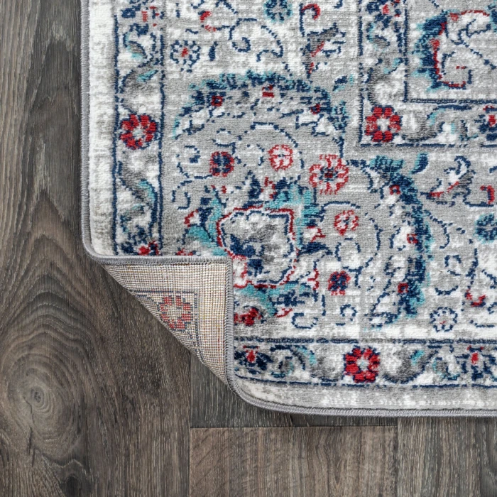 Modern  Vintage Light Grey/Red 4 ft. x 6 ft. Area Rug
