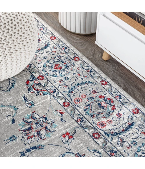 Modern  Vintage Light Grey/Red 2 ft. x 8 ft. Runner Rug