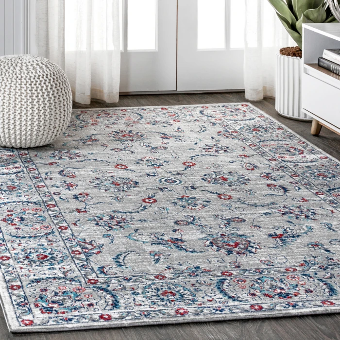 Modern  Vintage Light Grey/Red 4 ft. x 6 ft. Area Rug