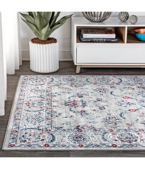 Modern  Vintage Light Grey/Red 3 ft. x 5 ft. Area Rug