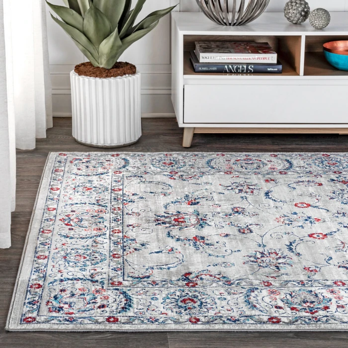 Modern  Vintage Light Grey/Red 4 ft. x 6 ft. Area Rug