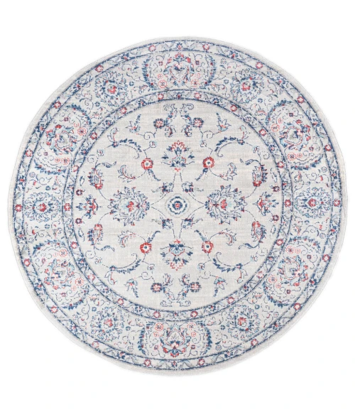 Modern  Vintage Medallion Light Grey/Red 5' Round Area Rug