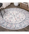 Modern  Vintage Medallion Light Grey/Red 5' Round Area Rug
