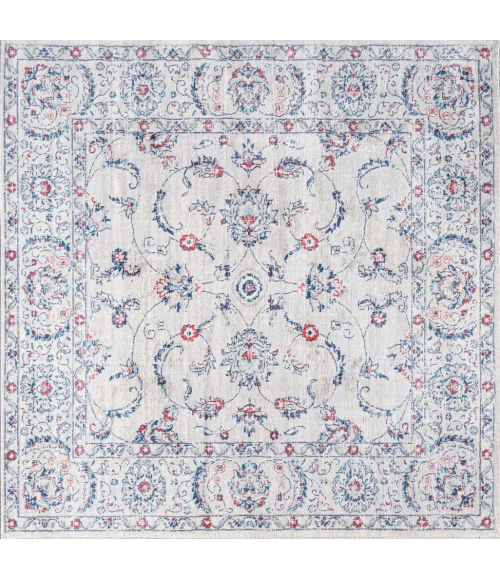 Modern  Vintage Medallion Light Grey/Red 5' Square Area Rug