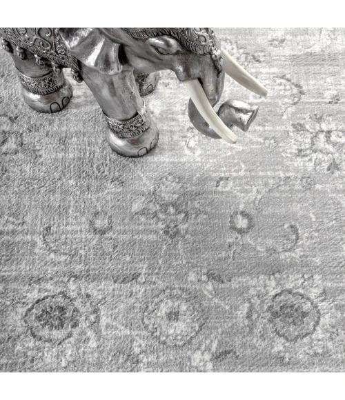 Modern  Vintage Medallion Light Grey 5' Round Area Rug