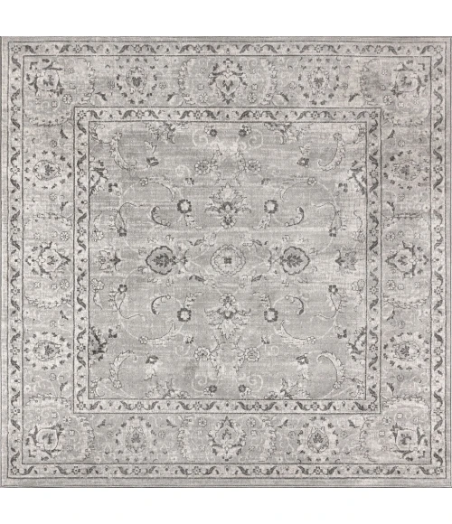 Modern  Vintage Medallion Light Grey 5' Square Area Rug
