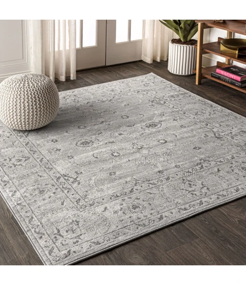 Modern  Vintage Medallion Light Grey 5' Square Area Rug