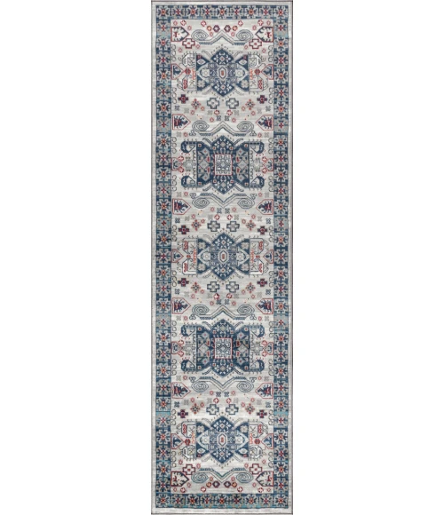 Modern  Vintage Moroccan Traditional Light Grey/Blue 2 ft. x 8 ft. Runner Rug