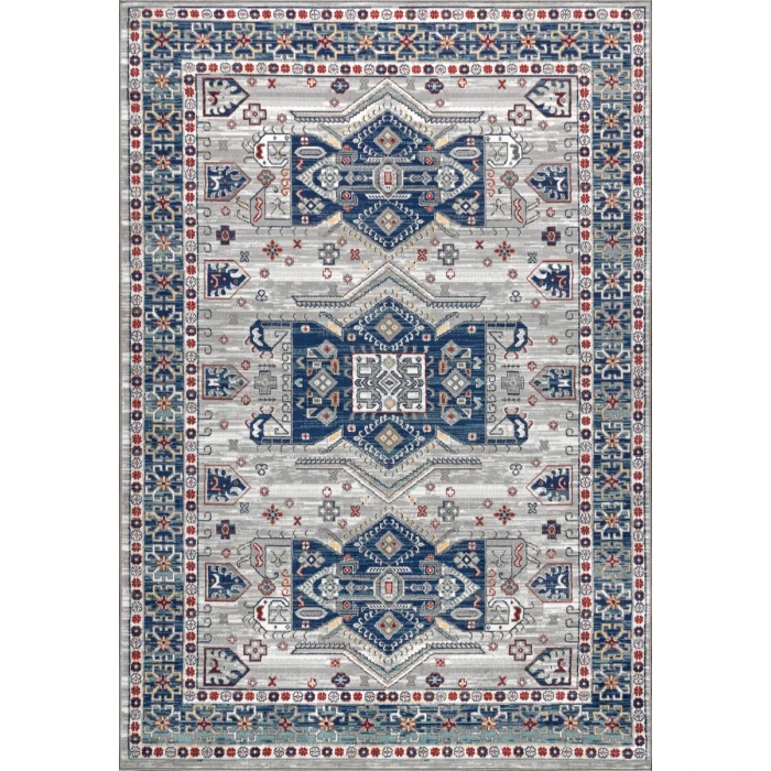 Modern  Vintage Moroccan Traditional Light Grey/Blue 8 ft. x 10 ft. Area Rug