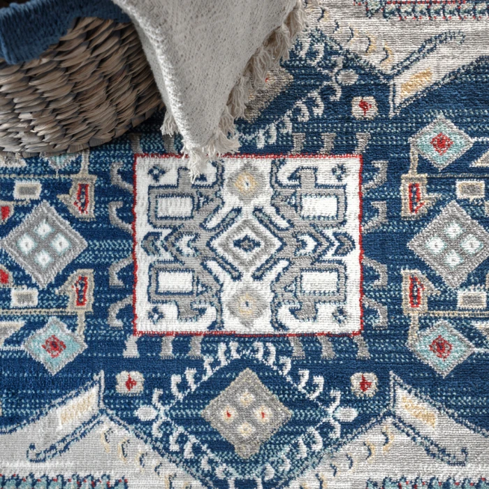 Modern  Vintage Moroccan Traditional Light Grey/Blue 8 ft. x 10 ft. Area Rug