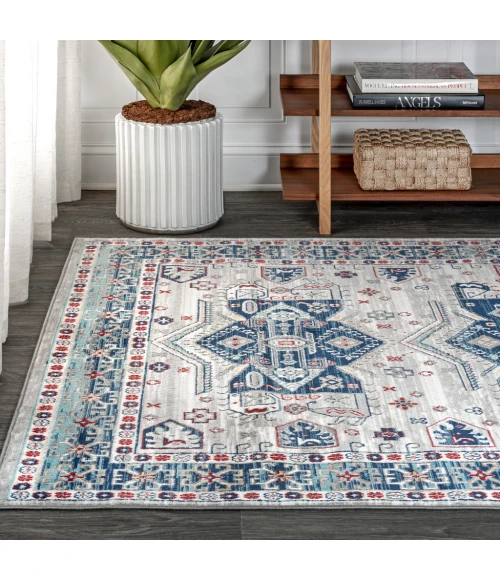Modern  Vintage Moroccan Traditional Light Grey/Blue 8 ft. x 10 ft. Area Rug