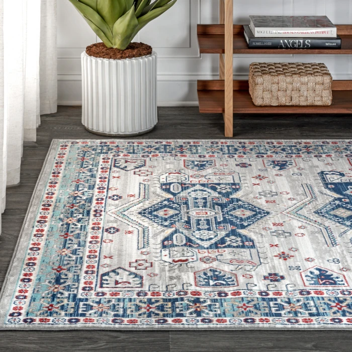 Modern  Vintage Moroccan Traditional Light Grey/Blue 8 ft. x 10 ft. Area Rug